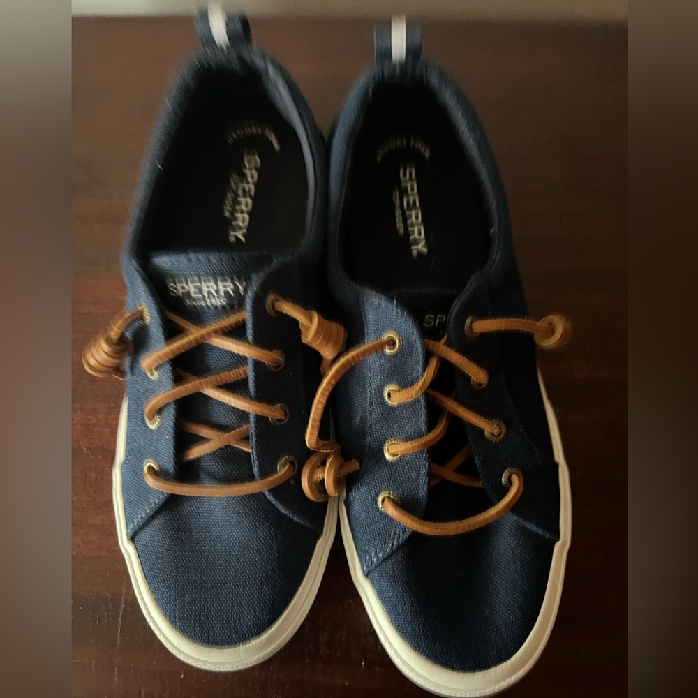 Sperry Dark Blue Canvas Shoes with Brown Laces